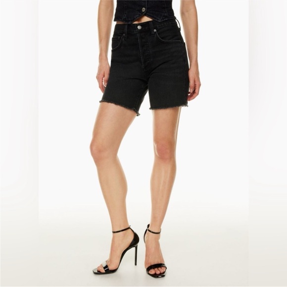 Denim Forum Pants - Aritzia Denim Forum Black Button Fly ‘The Yoko Bermuda Short’ size 28 EUC